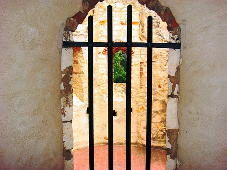 Behind bars - view, bars, window, old castle