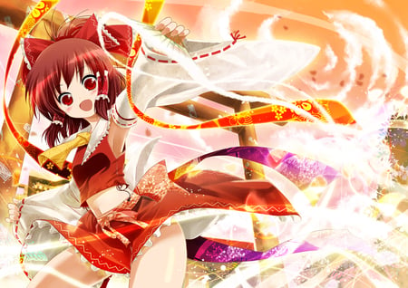 Reimu Hakurei - touhou, dress, girl, reimu hakurei, ribbons