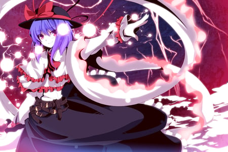 Iku Nagae - blue hair, touhou, iku nagae, hat, girl, short hair, dress