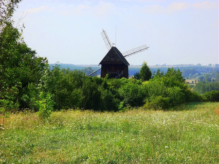 Windmill - landscape, places, green, summer, windmill, poland, kazimierz