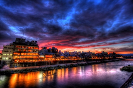 Pontocho_Kyoto - picture, beautiful, clouds, pontocho, kyoto, lights