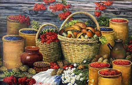 IV Solodukhin. From the forest. Oil on canvas. 2007 - iv solodukhin, fruit, basket, food, painting, art