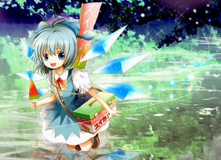 Cirno - game, anime, female, cirno, beauty, ice cream, touhou, wings, fairy