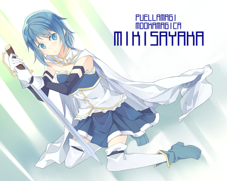 Miki Sayaka - anime girl, miki sayaka, beautiful, hot, dress, beauty, cool, mahou shoujo madoka magica, awesome, blue hair, cute, weapon, sexy, blue eyes