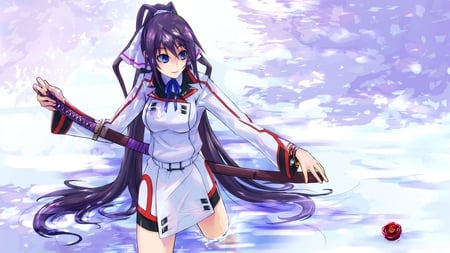 Infinite Stratos - beauty, sexy, hot, long hair, purple hair, anime girl, stunning, pretty, beautiful, weapon, sword, cute