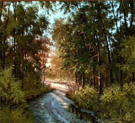 Vorobyev. after the rain - painting, art, vorobyev, tree, path