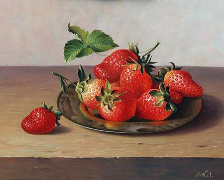 D.West - strawberry, fruit, painting, d west, art