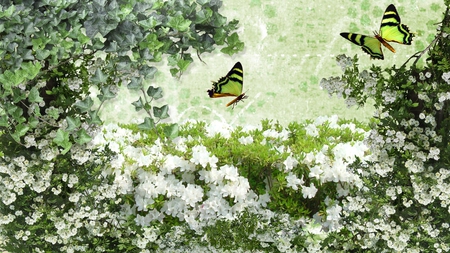 Flower Blessing - summer, ivy, plants, spring, leaves, green, flowers, firefox persona, butterflies