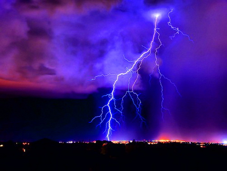 Flash - nature, blue, night, pink, lightning, sky