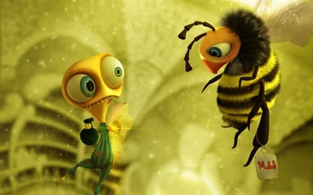 Chatting Bees - abstract, black, bees, stinger, yellow