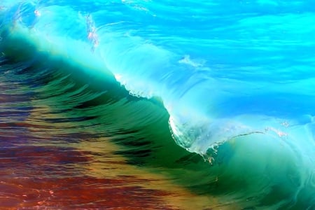 Rainbow Wave #2 - ocean, rainbow, surf, yellow, red, water, blue green