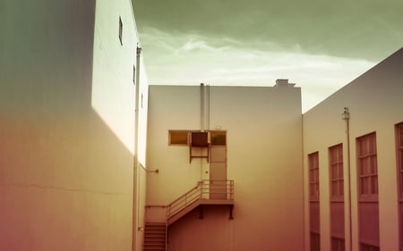 The Hideout - morning, stairs, sky, building, windows, door, hideout, day