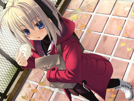 Buy your own food - girl, blue eyes, boots, kawai, ninozen, tagme, anime, food, cute