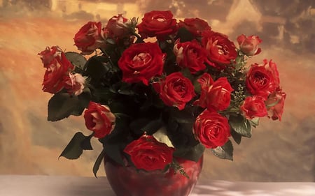 Red Roses for Gayatri - flowers, vase, red, arrangement