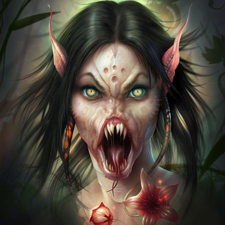 Queen Triffidia Beast - girls, women, monsters, brunettes, people, flowers, drawings, triffidia