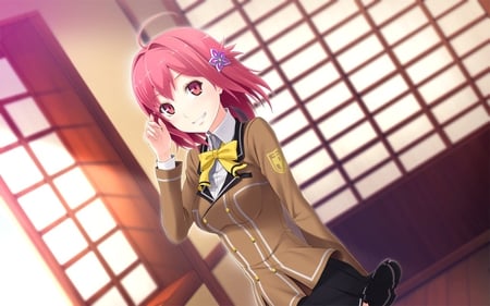 yamiyo ni odore - red hair, short hair, skirt, yamiyo ni odore, red eyes, game cg