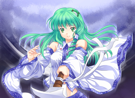 Sanae Kochiya - long hair, touhou, cute, sanae kochiya, green hair, girl, dress