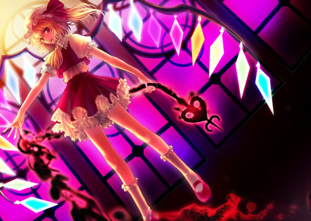 Flandre Scarlet - touhou, flandre scarlet, girl, blonde hair, hat, wings, short hair, dress