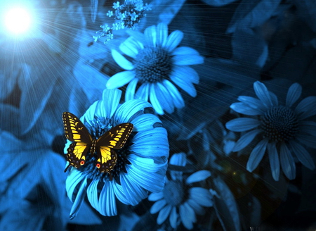 Blue flowers with butterfly