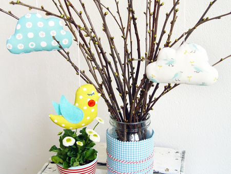 vintage clouds - clouds, easter, tree, cute, bird