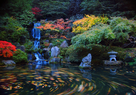 Heavenly Falls - pond, japanese garden, falls, heavenly