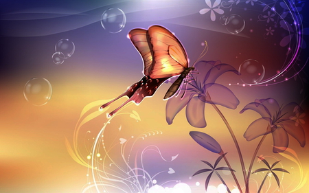 Butterfly over purple flower