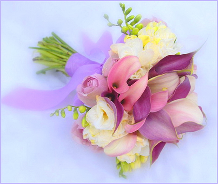 Happy August D.N. friends - yellow purple, white, green, lilac, lillies, bouquet, pink