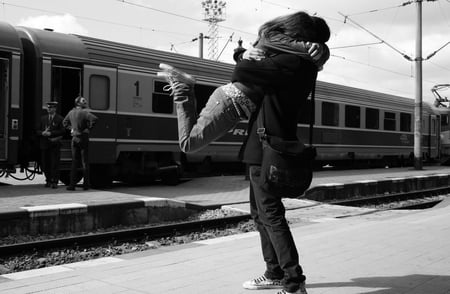 I thought of you... - woman, train, lovers, man, photo