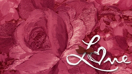 Love is a Rose - love, roses, 3d and cg, wallpaper, rose, embossed, abstract, pink, red, valentines day, flowers