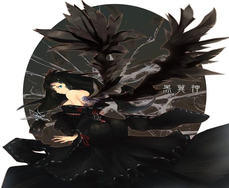 Dark Angel - anime girl, female, hot, dark angel, alone, angel, cool, dark, japan clothes, wings, black dress, cute