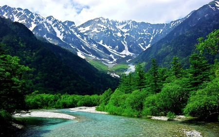 RIVER VALLEY - valley, mountain, trees, river, green