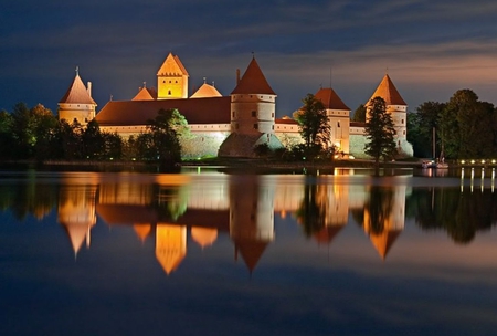 Castle - island, water, trees, castle