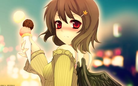 Anime Girl - ice cream, red eyes, girl, anime, short hair, cute, dress