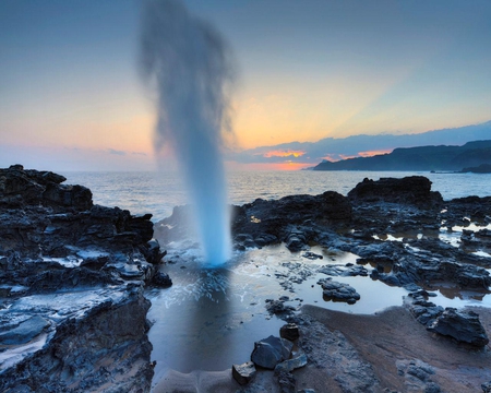 Nakalele Blowhole Hawaii - sky, ocean, blow, water, sunset, hawaii, nature, clouds, hole, rock