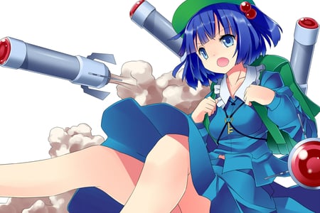 Kawashiro Nitori - kawashiro nitori, touhou, anime short hair, blue eyes, cute anime, mikan bananoha