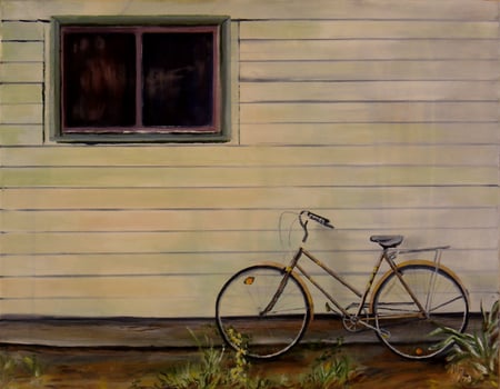 the only way home - painting, beatiful, bike, vintage