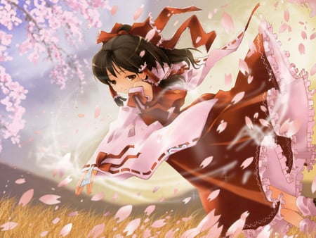 Hakurei reimu - sweet, hakurei reimu, sakura, petals