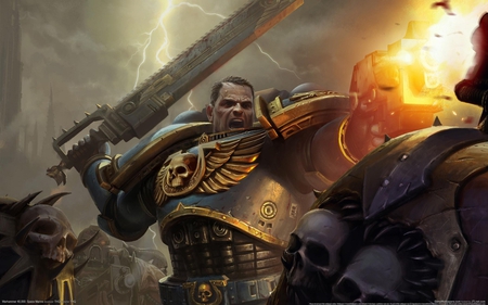 Warhammer 40,000: Space Marine - space marine, warrior, gun, war, sword, warhammer 40000, warhammer, cg, battle, fire, hd, weapon, action, adventure, warhammer 40000- space marine, video game