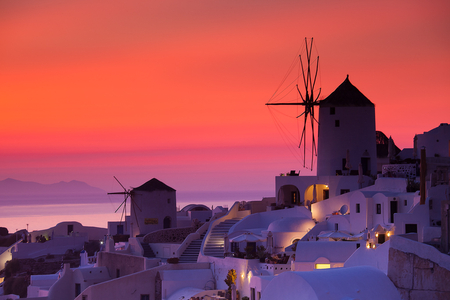 Santorini - sky, houses, summer, wallpaper, sunset, greece, nature, santorini, clouds, beautiful, sunsets, architecture, colors, sea, new, lights