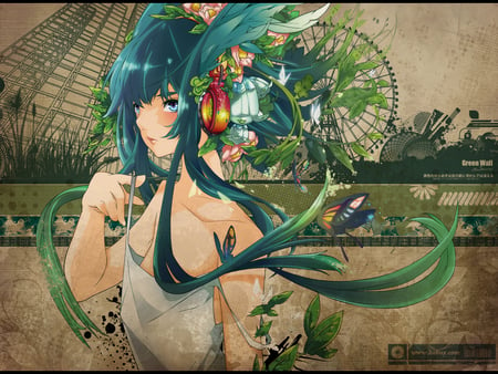 claying - blue hair, sexy, girl, long hair, anime, green hair