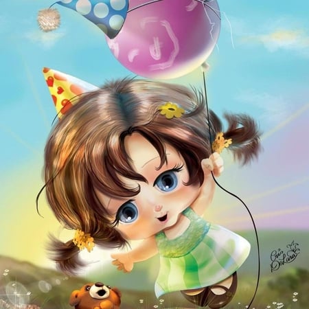 BALLOON - girl, digital art, innocent, balloon, cute, little