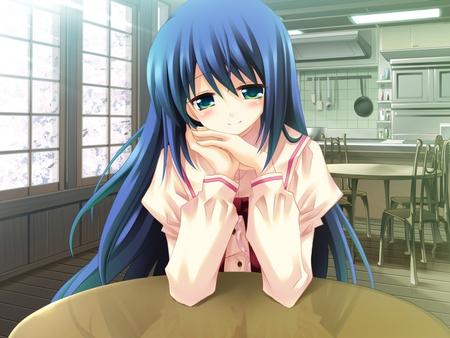 Anime Girl - long hair, cute, beauty, anime, girl, dress, blue hair