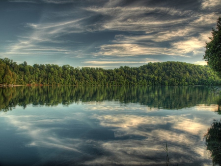 sweet_oblivion - nature, sky, lake, trees, reflection, clouds, river