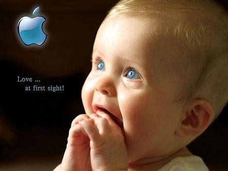 love at first sight - kids, photography, cute, eyes, apple, baby, love