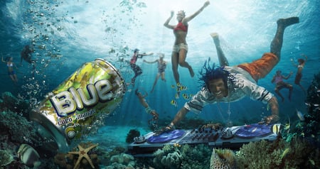 underwater - girls, drink, ocean, people, blue, can, dj, underwater