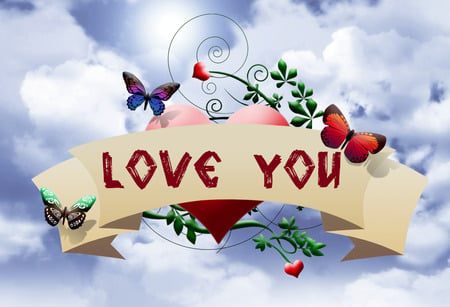 love banner - love, sky, flowers, heart