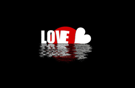 Love Reflection - black, white, heart, red, love, reflection