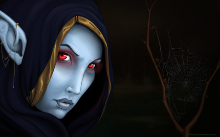 Traxex Drow Ranger - red eyes, female, drow, woman