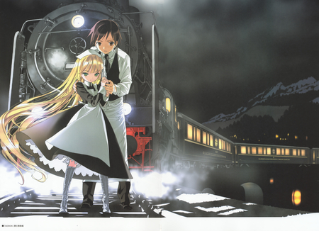 Gosick - kazuya kujo, train, anime, gosick, girl, night, victorique de blois