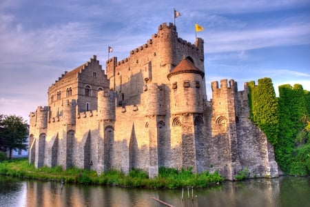 The Gravensteen - belgium, gravensteen, castle, architecture, classic, ghent, pond, mote